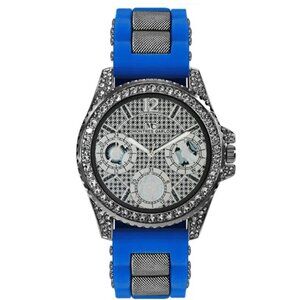 48mm Montres Carlo Men's Fashion Stones Sport Silicone Blue Band Dress Watch